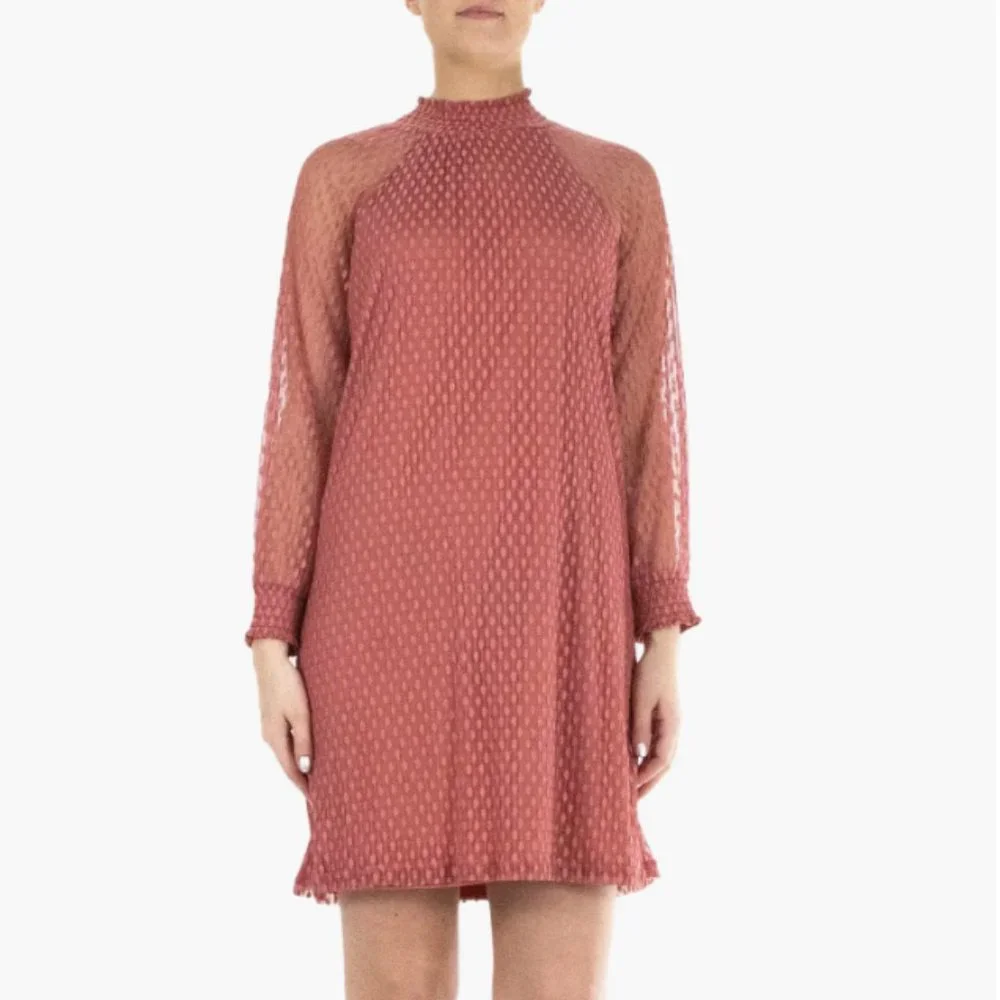 Nina Leonard Shirred Mock Neck Long Sleeve Dress Size Large